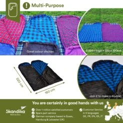 Skandika Dundee Flannel-L Slaapzak – Mummmieslaapzakken – Slaapzakken Volwassen - Maat M – Unisex - Katoen, Luxe Kwaliteit, Dubbele Slaapzak, 3 Seizoenen, Tot -20°C - 220 X 80 Cm - Outdoor Kampeerslaapzak – Ritssluiting Links - Zwart/blauw -Buiten Kampeer Aanbieding 1200x1200 348