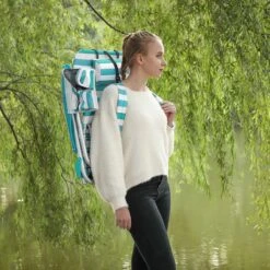 Strandstoel Met Afneembare Hoofdsteun, Draagbare Klapstoel, Campingstoel, Rugleuning Tot 180° Verstelbaar, Met Bekerhouder En Zijvak, Groene En Witte Strepen GCB62JW -Buiten Kampeer Aanbieding 1200x1200 482