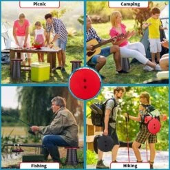 Kampeerkruk - Uitschuifbare Kruk - Rood/Zwart- Tot 120 Kg - Travel Stool - Opvouwbare Campingkruk - Inklapbaar Krukje - Telescopische Kruk - Camping - Outdoor -Buiten Kampeer Aanbieding 1200x1200 486