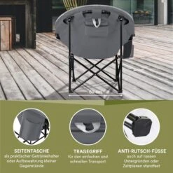 Skandika Moonchair Sirkka – Campingstoelen – Klapstoel – Vouwstoel – Kampeerstoel - Grote, Comfortabele, Campingstoel Opvouwbaar, Gepolsterd, Koelvak, Drinkhouder, Draaggreep En Draagtas, Antislipvoetjes - Max. 150 Kg – Zwart/grijs -Buiten Kampeer Aanbieding 1200x1200 489