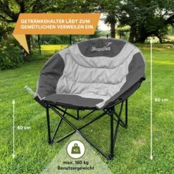 Skandika Moonchair Sirkka – Campingstoelen – Klapstoel – Vouwstoel – Kampeerstoel - Grote, Comfortabele, Campingstoel Opvouwbaar, Gepolsterd, Koelvak, Drinkhouder, Draaggreep En Draagtas, Antislipvoetjes - Max. 150 Kg – Zwart/grijs -Buiten Kampeer Aanbieding 1200x1200 493