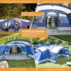 Skandika Nimbus Sleeper 12 Tent – Koepeltenten – 12 Persoons Familietent - Campingtent – Muggengaas – Sleeper Technology (3 Extra Donkere Slaapcabines) – 760 X 630 X 215 Cm (LxBxH) – 5000 Mm Waterkolom – Camping, Tuin – Kamperen – Blauw/wit -Buiten Kampeer Aanbieding 1200x1200 56