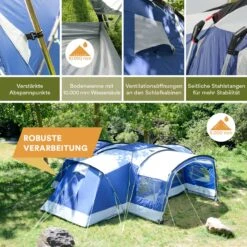 Skandika Nimbus Sleeper 12 Tent – Koepeltenten – 12 Persoons Familietent - Campingtent – Muggengaas – Sleeper Technology (3 Extra Donkere Slaapcabines) – 760 X 630 X 215 Cm (LxBxH) – 5000 Mm Waterkolom – Camping, Tuin – Kamperen – Blauw/wit -Buiten Kampeer Aanbieding 1200x1200 58