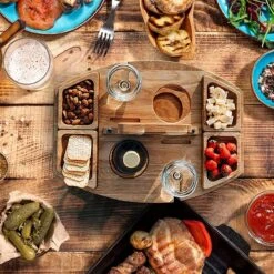 Merkloos Houten Outdoor Wijntafel Draagbare Houten Picknicktafel Mini Campingtafels Met Wijnglas Houder Voor Tuin Outdoor Camping Picknick Strand - Plataan Hout - Wijn -Buiten Kampeer Aanbieding 1200x1200 685