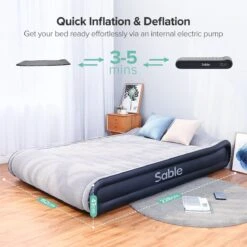 Sable Luxe Queen Size 2 Persoons Luchtmatras Met Ingebouwd Kussen, Opblaasbaar Luchtbed Met Ingebouwde Elektrische Pomp Voor Kamperen, Reizen Of Overnachtende Gasten Of Festival -Buiten Kampeer Aanbieding 1200x1200 808