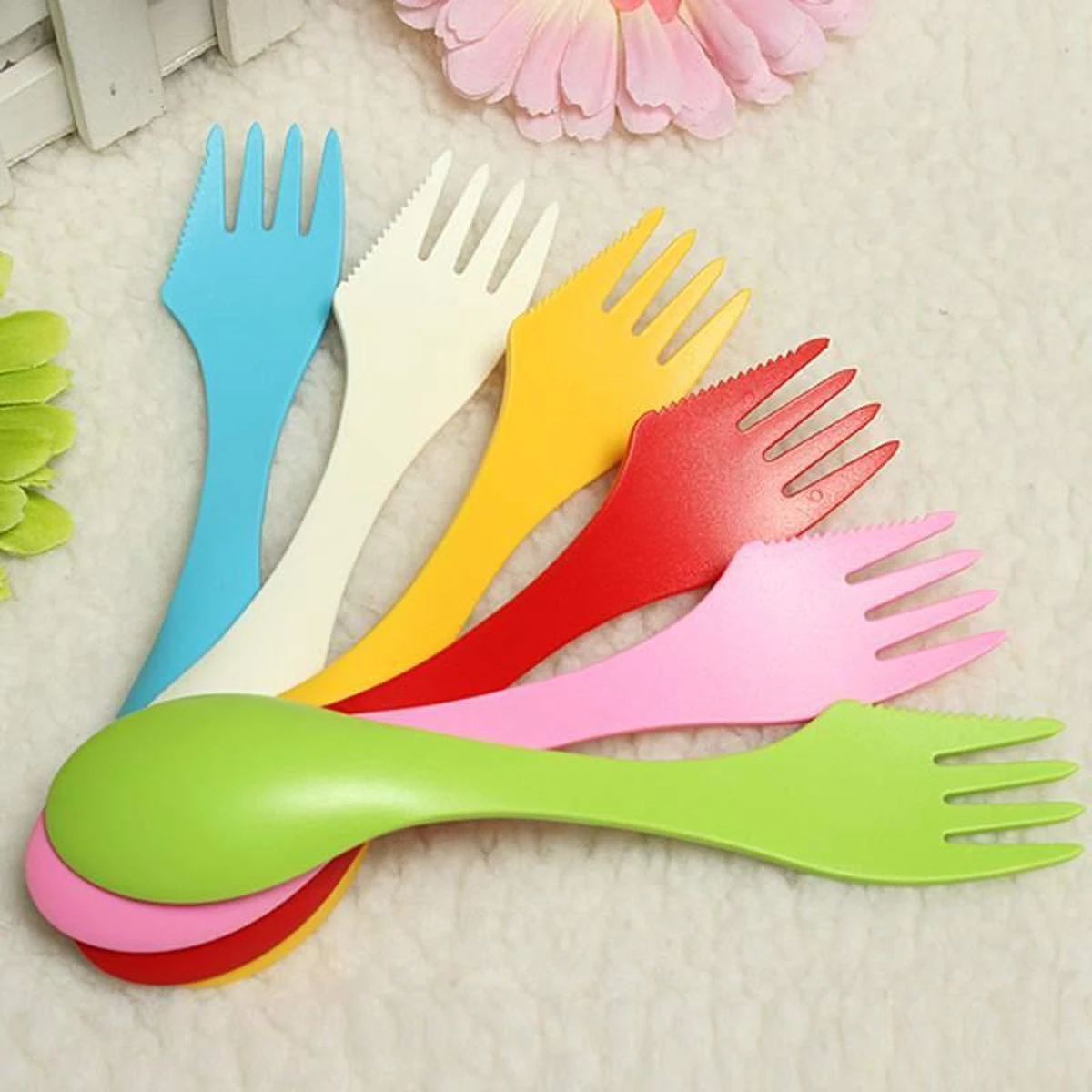 Merkloos Spork – Set Van 6 Stuks - Spork Campingbestek – Spork 3 In 1 2 Merkloos Spork – Set Van 6 Stuks - Spork Campingbestek – Spork 3 In 1 - Afbeelding 2