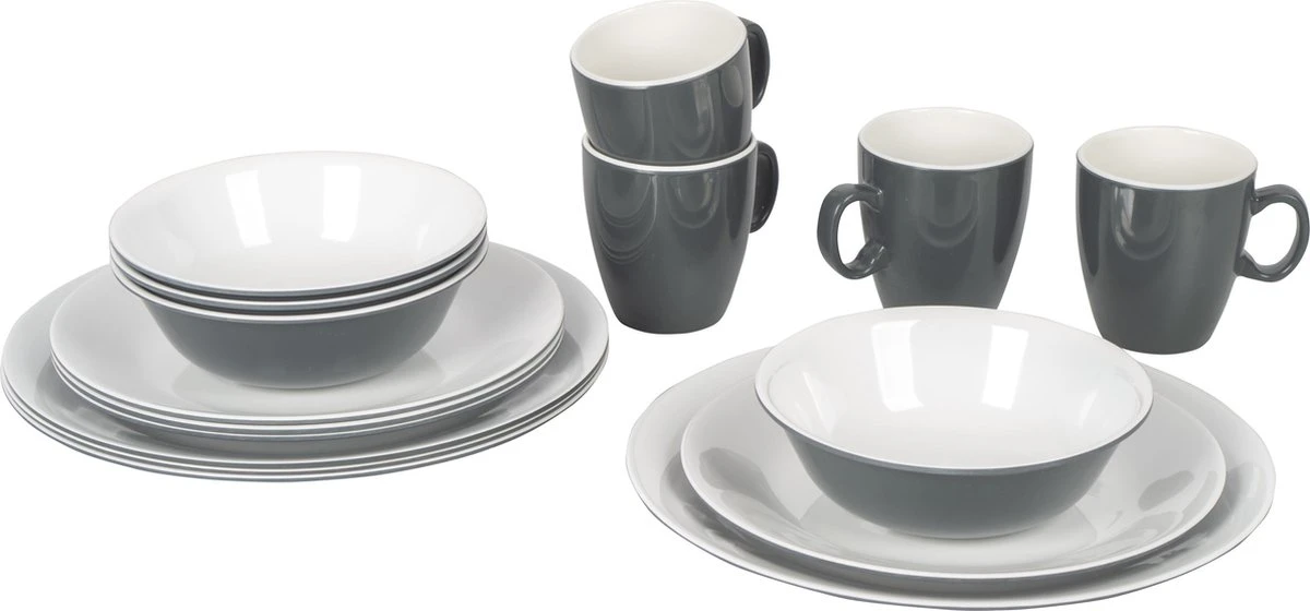Bo-Camp Servies - Campingbord - 100% Melamine - 16-delig - Grijs 1 Bo-Camp Servies - Campingbord - 100% Melamine - 16-delig - Grijs