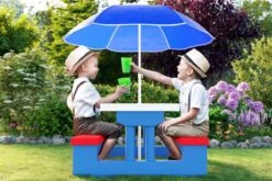 Merkloos Kinder Picknicktafel Met Parasol - Blauw -Buiten Kampeer Aanbieding 1200x800 120