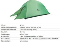 Cloud Up 1 Upgraded - Naturehike® - 1 Persoons Tent - Lichtgewicht Tent - Incl. Grondzeil - 210T 3000mm - Outdoor - Waterdicht - Hiking & Wandelen -Buiten Kampeer Aanbieding 1200x830