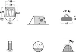 High Peak Lichtgewicht Tunneltent Kite 3 LW, Trekking Tent 3 Personen, 3,1 Kg, Aluminium Stokken, 3000 Mm Waterdicht, Extra Lang 230 Cm -Buiten Kampeer Aanbieding 1200x833 1