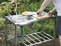 Camping/Outdoor Inox Tafel Met Gootsteen Lavabo En Kraan 100x77x50cm -Buiten Kampeer Aanbieding 1200x909