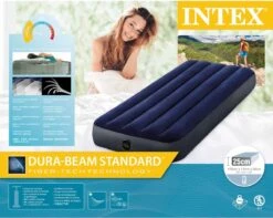 Intex Luchtbedset Intex Luchtbed - 1-Persoons - 76 X 191 X 25 Cm - Blauw + Intex Elektrische Pomp - 650 Liter/min + Hoeslaken Wit + Reparatieset -Buiten Kampeer Aanbieding 1200x955 2