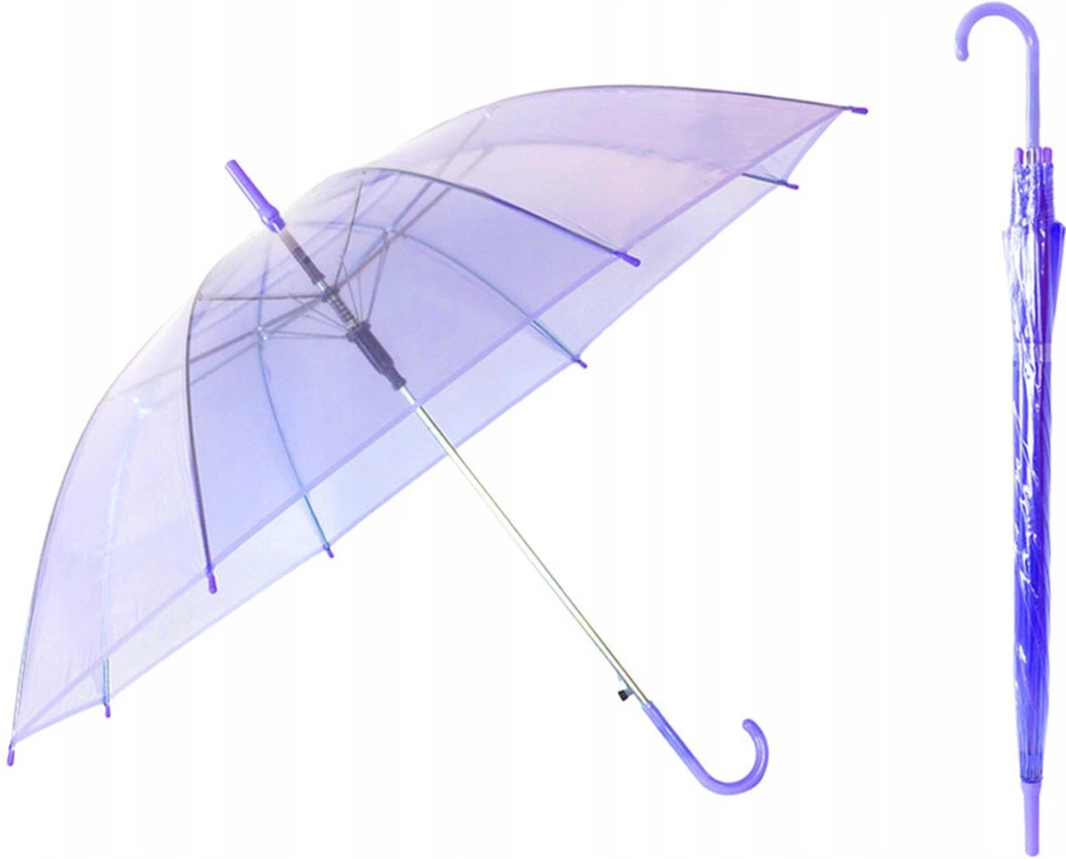 Paraplu - Opvouwbaar - Transparant Paars - Doorzichtige Paraplu - Ø107cm 2 Paraplu - Opvouwbaar - Transparant Paars - Doorzichtige Paraplu - Ø107cm - Afbeelding 2
