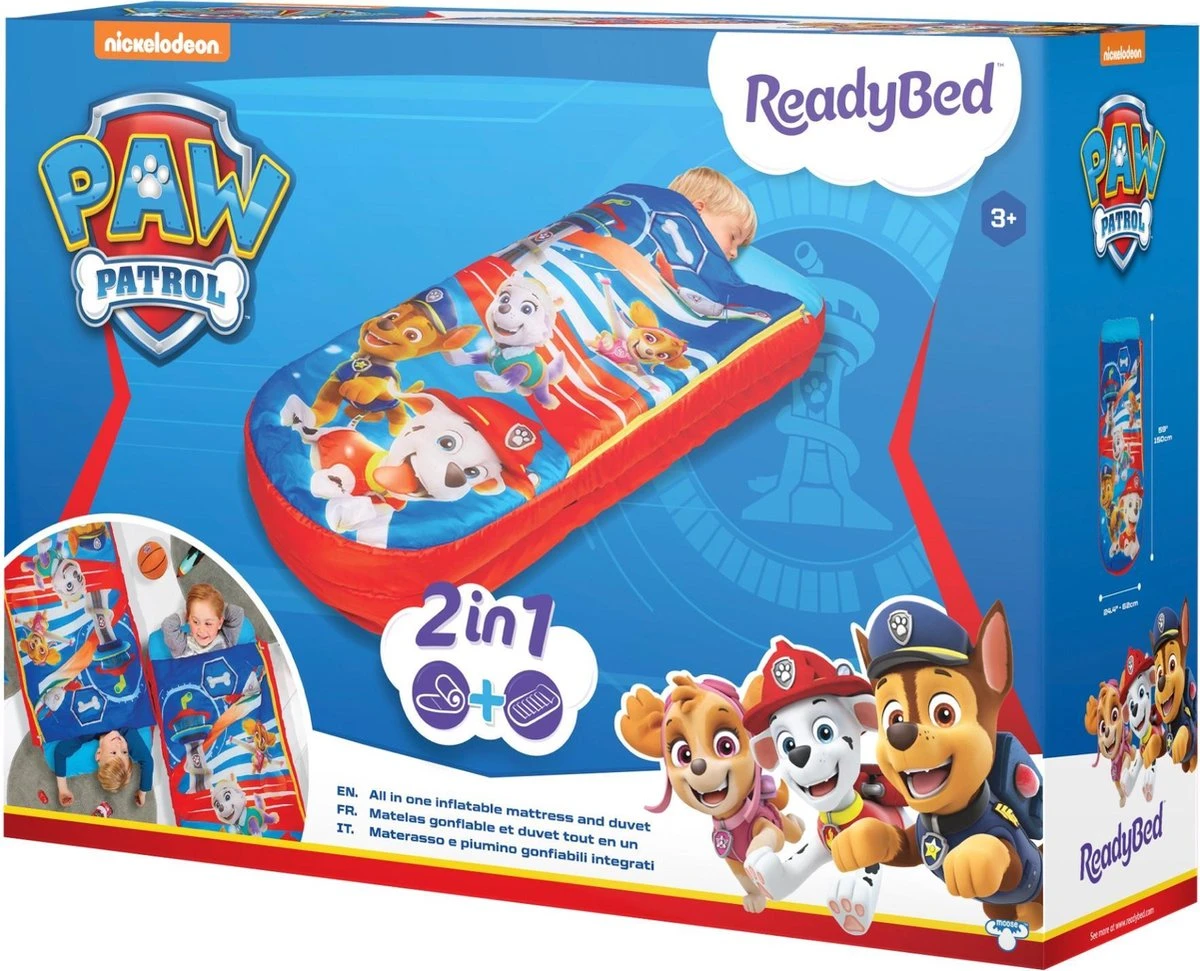 Paw Patrol Junior ReadyBed-2 In 1 Kids Sleeping Inflatable Air Bed In A Bag With A Pump, Polyester, Single 1 Paw Patrol Junior ReadyBed-2 In 1 Kids Sleeping Inflatable Air Bed In A Bag With A Pump, Polyester, Single