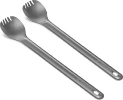 Navaris 2x Spork Met Extra Lange Handgreep - Set Van 2 - Campingbestek Van Titanium - Bestek Voor Onderweg - Lichtgewicht - Inclusief Bewaarzakje -Buiten Kampeer Aanbieding 1200x974 2