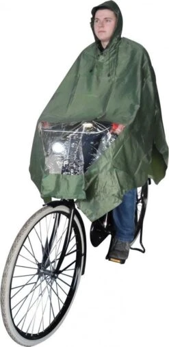 Poncho Regenponcho - Fietsponcho Fiets - Koplampproof Transparant - One Size Unisex Olijfgroen - Hooodie
