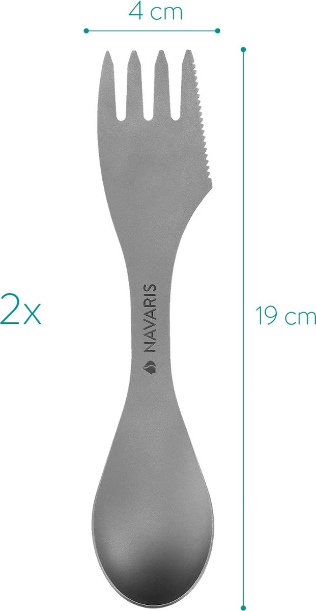 Navaris 2x Spork Titanium Campingbestek - Vork, Mes En Lepel In één - Bestek Voor Onderweg En Op Reis - Lichtgewicht - Inclusief Bewaarzakje 5 Navaris 2x Spork Titanium Campingbestek - Vork, Mes En Lepel In één - Bestek Voor Onderweg En Op Reis - Lichtgewicht - Inclusief Bewaarzakje - Afbeelding 5