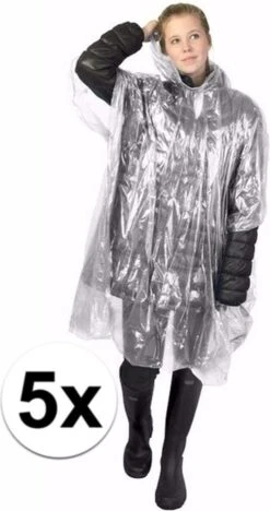 Merkloos 5x Wegwerp Regenponcho Wit - Poncho -Buiten Kampeer Aanbieding 633x1200 2