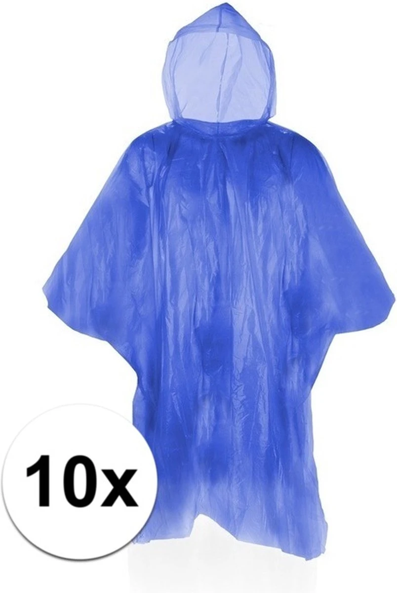Merkloos 10x Voordelige Wegwerp Regenponcho Voor Volwassenen - Blauw 2 Merkloos 10x Voordelige Wegwerp Regenponcho Voor Volwassenen - Blauw - Afbeelding 2