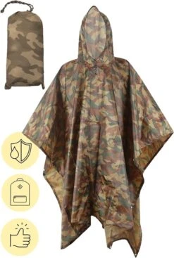 Regenponcho / Fietsponcho Herbruikbaar Voor Volwassenen ( Dames En Heren ) - 200x110cm - 100% Ripstop Polyester - Camouflage
