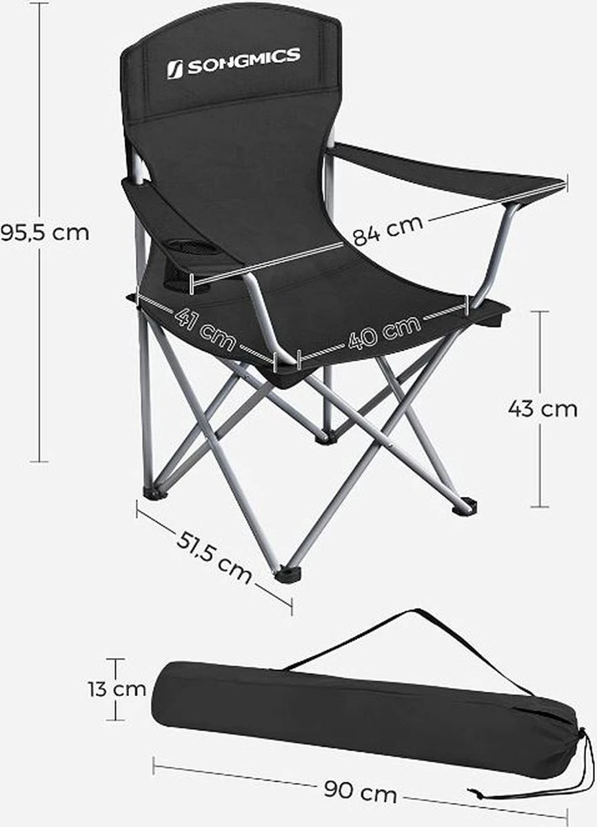 MIRA Home - Campingstoel Set Van 2 Inklapbaar - Klapstoel Met Robuust Frame - Met Flessenhouder - 76 X 51.5 X 95.5 Cm - Zwart 6 MIRA Home - Campingstoel Set Van 2 Inklapbaar - Klapstoel Met Robuust Frame - Met Flessenhouder - 76 X 51.5 X 95.5 Cm - Zwart - Afbeelding 6