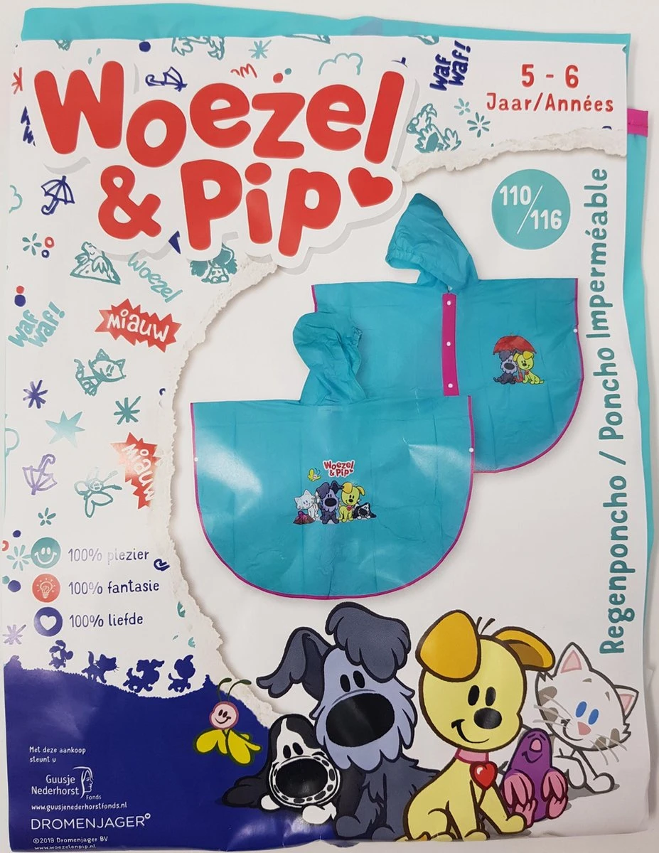 Woezel En Pip - Kinder - Regenjas - Regenponcho - Lichtblauw - Maat 110/116 - Leeftijd 5/6 Jaar 2 Woezel En Pip - Kinder - Regenjas - Regenponcho - Lichtblauw - Maat 110/116 - Leeftijd 5/6 Jaar - Afbeelding 2