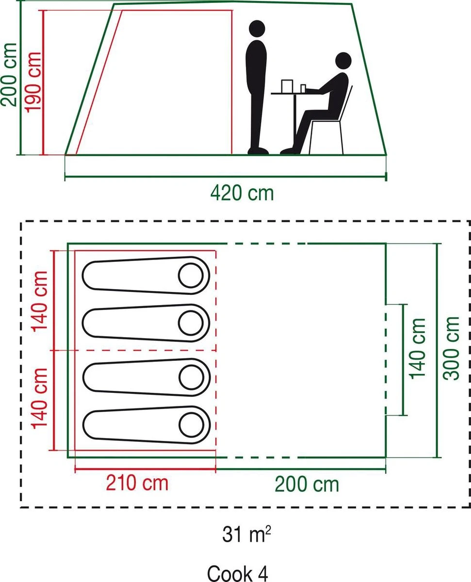 Coleman Cook 4 Tunneltent - Familietent - 4-Persoons - Groen 5 Coleman Cook 4 Tunneltent - Familietent - 4-Persoons - Groen - Afbeelding 5
